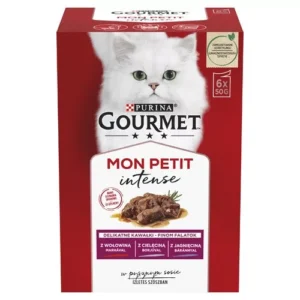 GOURMET Mon Petit marhával, borjúval és báránnyal nedves macskaeledel 6*48 gr