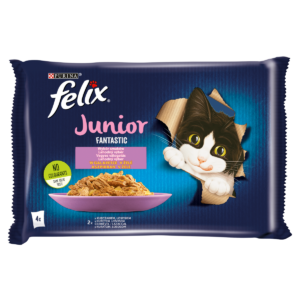 Felix Fantastic Cat Junior 4X85gr  Csirkével/Lazaccal aszpikban