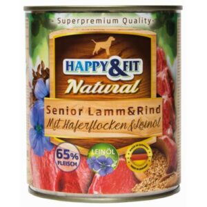 Happy&Fit Natural Dog Konzerv Senior Bárány&Marha Zabliszttel&Lenmagolajjal 800G