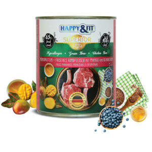 Happy&Fit Superior Dog Konzerv Friss Marhahús mangóval, áfonyával 800g