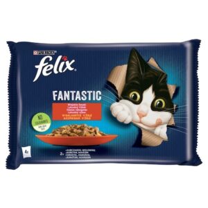 Felix Fantastic Házias válogatás Csirke/marha aszpikban nedves macskaeledel 4x85g