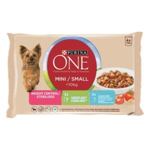 Purina One Mini/Small Weight Control/Steril Pulykával és Sertéssel szószban nedves kutyaeledel 4x100g